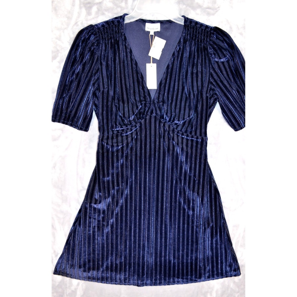 Heartloom Kari Dress Womens Small Navy Blue Ribbed Velvet Short Sleeve Nwt's